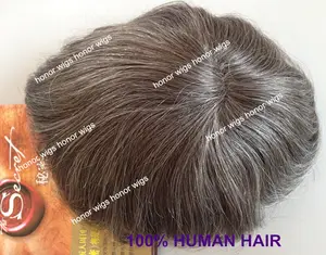 HT191 custom men's toupee #340 brown color with 40% gray hair thin skin with swiss lace in front wave within 7"x9" 130% density