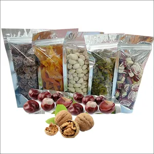 Best price resealable plastic dried vegetable / dried fruit / nuts ziplock packaging bags clear one side with tear notch