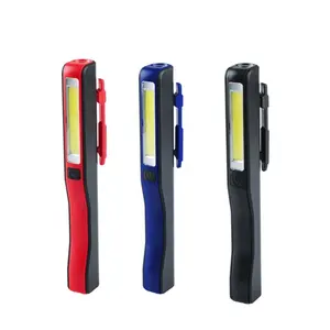 3 AAA Battery Pen Shape COB Clip On Plastic Portable Flashlight Work Light Cob Led Pen Torch LightとMagnetic