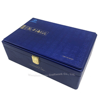 Boîte en bois d'huile essentielle de parfum chinois 4 fentes boîte-cadeau de luxe bleu profond mat LOGO personnalisé