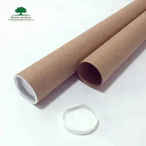 カスタム印刷ポスターチューブブラウンペーパークラフトチューブ硬質紙プラスチックキャップ付き配送チューブ