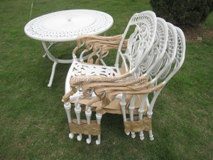 Yuvarlak Odun Bahçe Dökme Alüminyum Dövme Demir Mobilya Açık kore barbekü ızgara Masası ve Sandalye Setleri ile buz kovası - Product Image 5