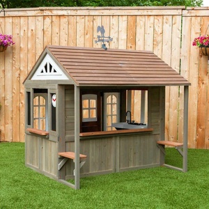 Children Wooden Playhouse Outdoor <strong>Fun</strong> With <strong>Kitchen</strong> and Sink Burners - Product Image 6
