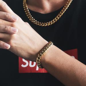 KRKC & CO-Conjunto de joyería de Hip-Hop de 10mm, <span class=keywords><strong>oro</strong></span> de <span class=keywords><strong>18K</strong></span>, 24 pulgadas, <span class=keywords><strong>cadena</strong></span> de eslabones cubanos de Miami de 8,5 pulgadas, conjunto de pulsera de <span class=keywords><strong>cadena</strong></span> cubana de acero inoxidable - Product Image 3