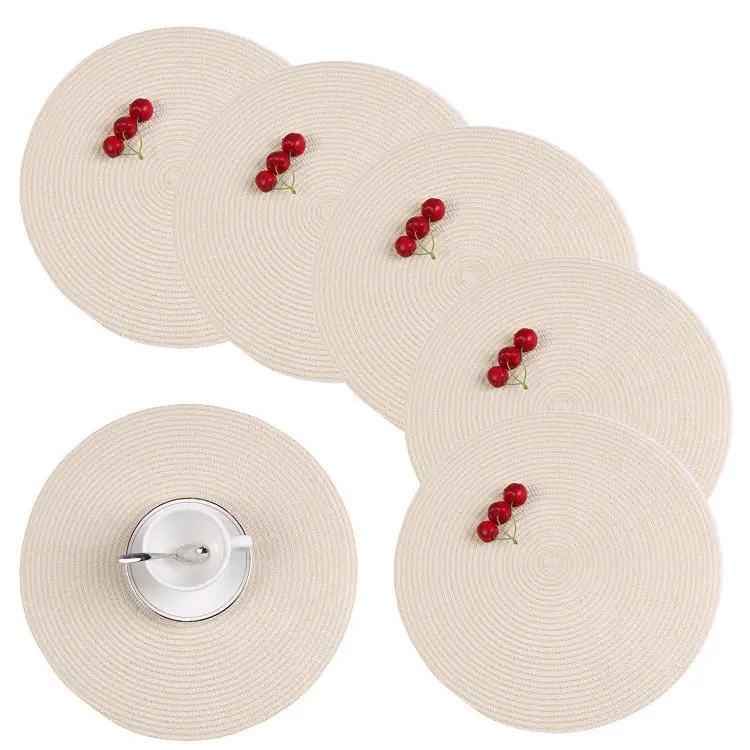 Algodão rodada Placemats Mesa de Jantar Conjunto de Mesa 6 Lavável Tapetes de Mesa Redonda