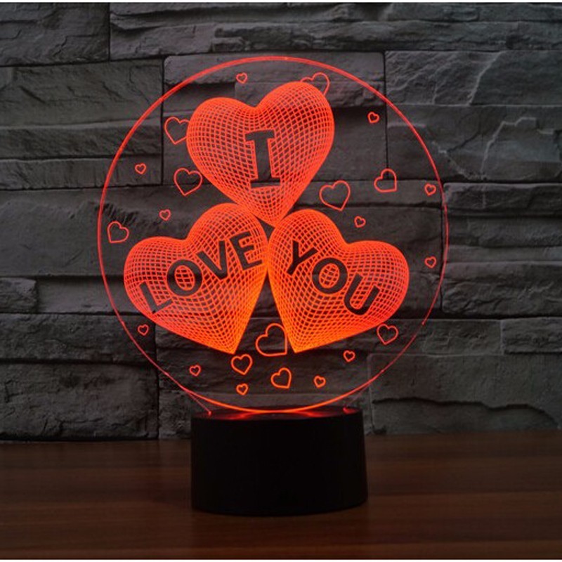 Alibaba LED lampe de table USB Creative 3D trois coeur en forme de batterie acrylique lampe de table