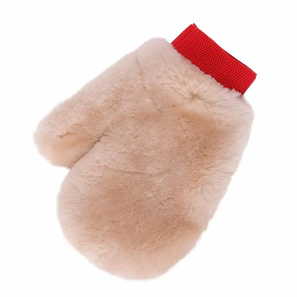 Plus size whole sale real wool sheepskin wash mitt glove with thumb