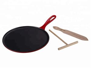 Poêle à frire en fonte émaillée de haute qualité, poêle Tawa, poêle à crêpes ronde Comal/Griddle avec spatule et racloir en bois - Product Image 5