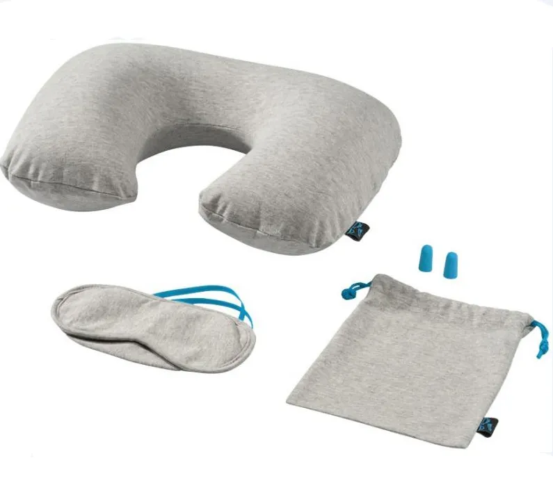 Kit de voyage en Jersey de coton 3 en 1 pour avion, avec une pochette de transport pour oreiller gonflable, masque pour les oreilles, pour le travail