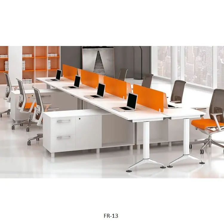 8 सीट आयताकार सरल सुरुचिपूर्ण कार्यकारी मॉड्यूलर सफेद खुले कार्य केंद्र के लिए कंप्यूटर टेबल डेस्क आधुनिक कक्ष केबिन कार्यालय