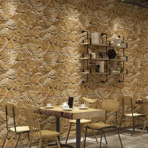 Papel de parede padrão de pedra amarela retrô 3d estilo moderno pvc papel de parede para restaurante