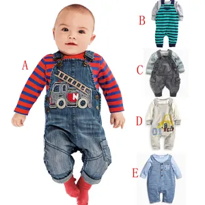 Toptan Yenidoğan Bebek Boy Serin Denim Jartiyer Romper Kıyafetler Ile Modeli