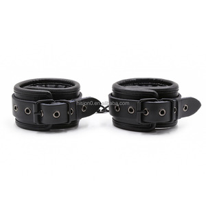 Menottes, attaches de cheville et collier en cuir de vache noir véritable, éponge de mouton, BDSM, <span class=keywords><strong>esclave</strong></span> sexy, fétiche, bondage, haute qualité - Product Image 4