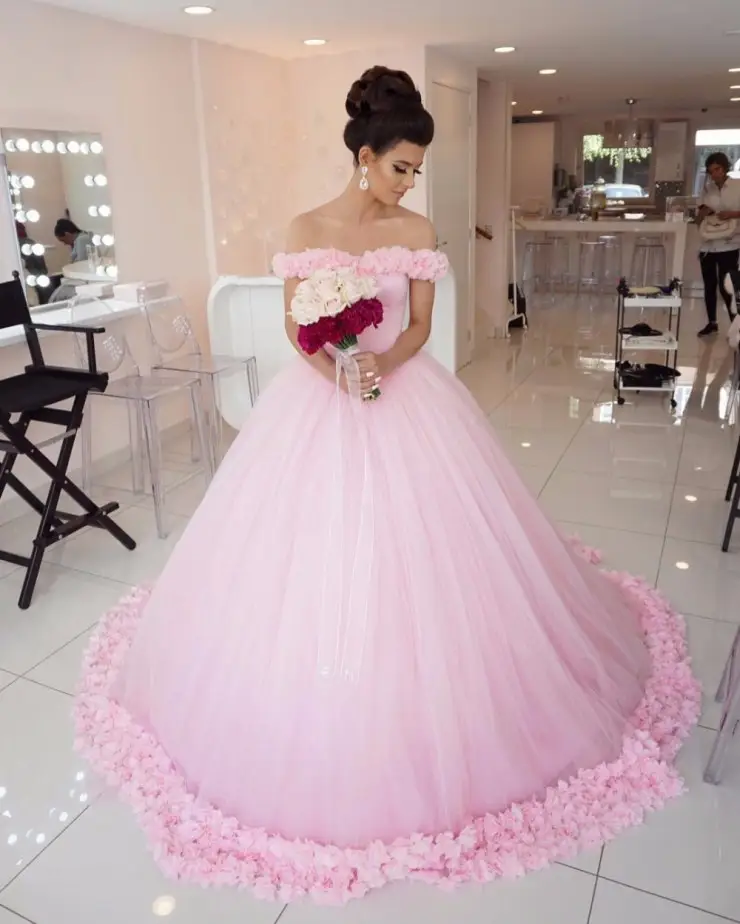 Ne318 vestido de baile de casamento, rosa, elegante, com flores de tule, nova moda, tamanho personalizado, 2022