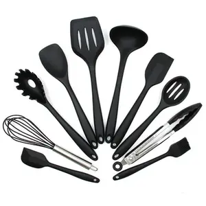 Foodgrade Khỏe Mạnh 10 Cái Đen Silicone Đồ Dùng Thiết Lập Cho Không Dính Cookware