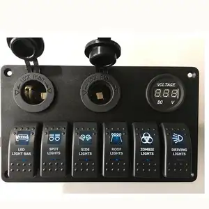 12V 24V 6 Gang Switch Panel For Car Marine RV Truck SUV Digital Voltmeter