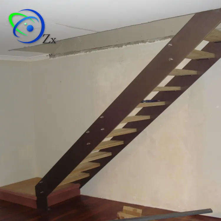 Easy DIY Installation Steel Staircase double 10mm stringer beam with glass balustrade timber tread wood handrail