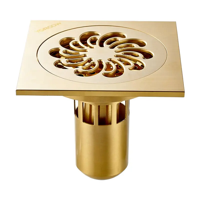 Good quality floor drain cover balcony anti odor gold floor drain strainers 4 inch square brass floor drain for bathroom