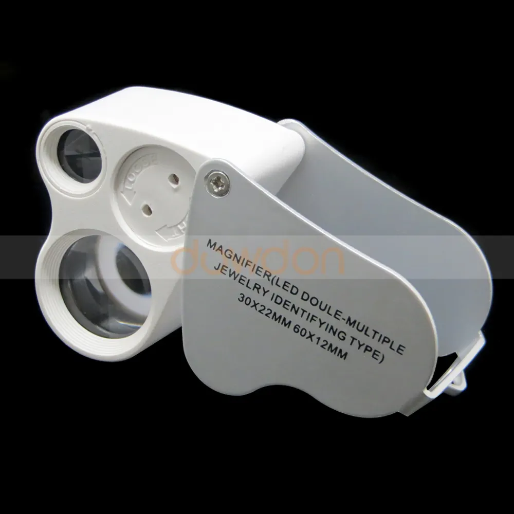30X 60X Dual Lens LED Illuminated Jewelry Magnifier Pocket Microscope Magnifying Jewelers Eye Loupe Glasses