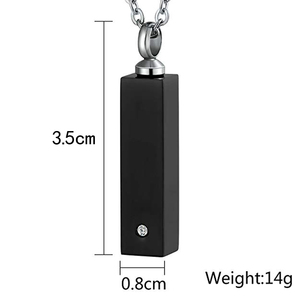 Personalizado hecho rectángulo negro nombre <span class=keywords><strong>Bar</strong></span> cremación urna collar cenizas recuerdo resistente al agua con colgante de cristal - Product Image 2