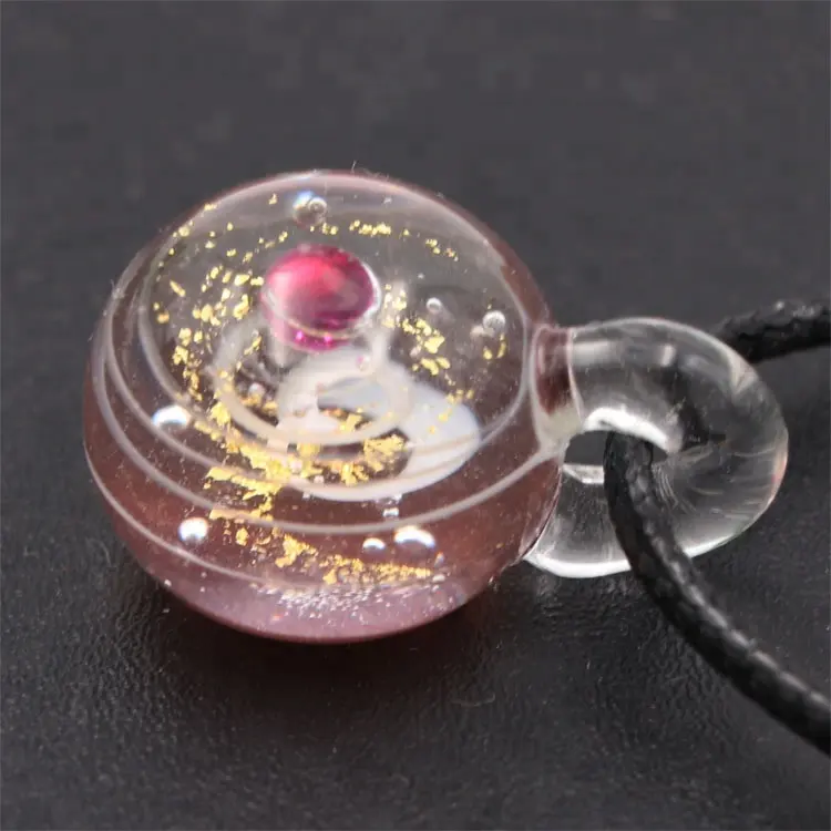 Handgemachte Space Ball Murano geblasenes Glas Goldfolie Zirkon Ball Fuscha Streifen Focal Beads Charms Anhänger Schmuck Halskette