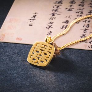 Hollow Double Happiness Halskette Chinesischer Stil Einfache Retro Männer und Frauen Persönlichkeit Kreative Anhänger Halskette für die Hochzeit - Product Image 3