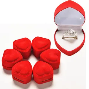 Kotak Cincin Pertunangan Ulang Tahun Beludru, Kotak Hadiah Cincin Hari Valentine Berbentuk Hati Merah Romantis
