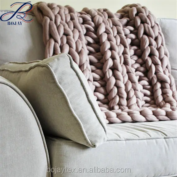 Crochet यार्न मेरिनो ऊन कंबल 100% ऑस्ट्रेलिया मेरिनो ऊन Roving सुपर चंकी ऊन कंबल 120*150 cm