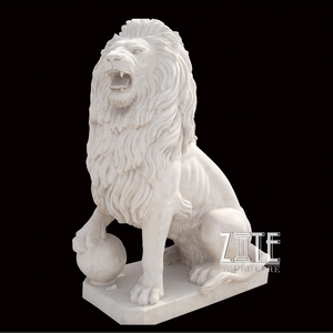 Nuevos productos de tamaño real, estatua de león de piedra de mármol de hormigón pequeño blanco con bola