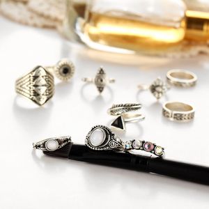 10 pz/lotto set di <span class=keywords><strong>anelli</strong></span> <span class=keywords><strong>anelli</strong></span> per nocche con opale di cristallo Vintage per la riabilitazione dei gioielli delle donne dell'anello in stile etnico antico - Product Image 2