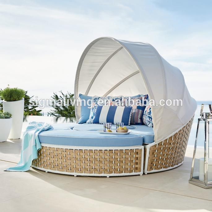 Gold supplier factory direct garden treasures patio furniture wicker sunbed with canopy
