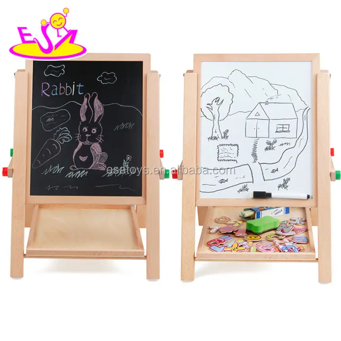 white board black drawing wooden stand easel double sided projection screen with storage W12B094