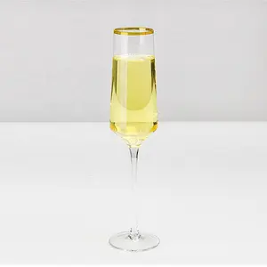 pintar champanhe Suppliers-A granel champagne barra goblets pintados à mão ouro brilhante cristal claro flauta champanhe vidro
