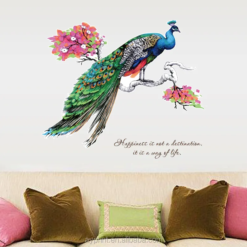 SK9153 Modern wall sticker Peacock decorative eco-friendly PVC peacock figure animal DIY removable wall decals
