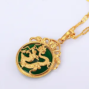 Xuping costume jewellery Chinese dragon metal gold Malaysian jade charms pendant for men