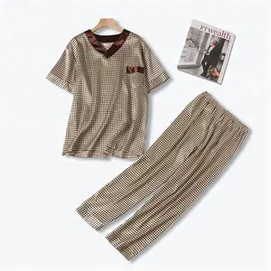 السنونو تقلد بيجامة للرجال قصيرة الأكمام الطويلة السراويل المطبوعة الرجال الحرير ملابس النوم ثياب النوم 2 قطعة الطباعة شبكة ليلة قميص السراويل