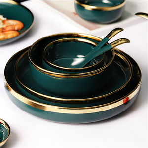 Vajilla de lujo con borde dorado, juego de cuencos de cerámica para sopa, ensalada, <span class=keywords><strong>pasta</strong></span> y comida - Product Image 1