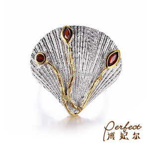 Shell Design Niedlicher 925er Sterling Silber Schmuck <span class=keywords><strong>ring</strong></span> mit Granat stein - Product Image 2