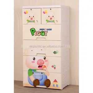 cartoon kunststoff-schublade mit zwei schlössern für kinder 5 schichten kleiderschrank organizer