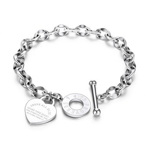 Thép Không Gỉ Bạc Cô Gái Chuỗi Liên Kết Trái Tim <span class=keywords><strong>Charm</strong></span> Bracelet Phụ Nữ Trang Sức - Product Image 1
