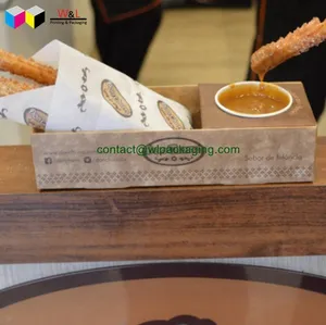 Gıda sınıfı katlanabilir kişiselleştirilmiş kağıt churros kutusu özel baskı churros kutuları tepsi