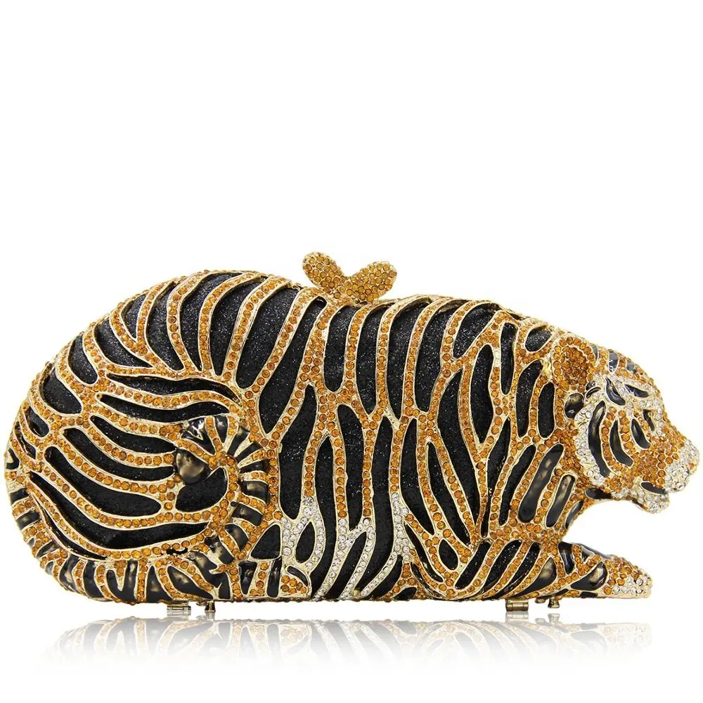 Classic Crystal Rhinestone & Enamel Tiger Party Clutch Evening Bag WholesalesからChina Factory