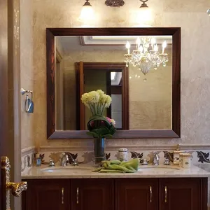 Espejo de madera cepillada antigua, espejo de sala de lavado con marco de grano