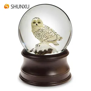 Simple Classic Resin Snow Globe White Owl Standing on a Snowy Rock Water Globe Home Desk Decoration