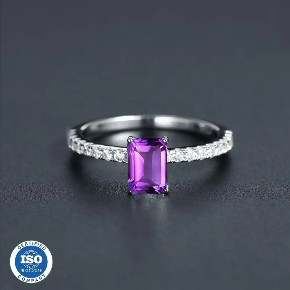 Abiding Simple Baguett Silver 925 Ring Factory Cost Classic Natural Amethyst Diamond Wedding Rings Anniversary Gift For lady