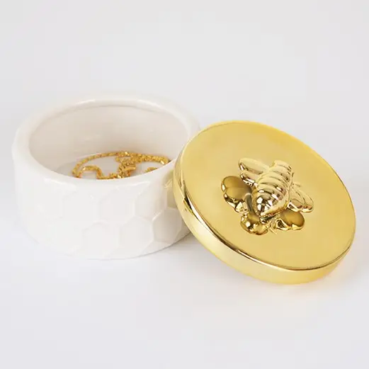 Organizador de regalo hecho a mano, contenedor para collar, caja de almacenamiento, baratija de cerámica, cajas de joyería de abeja