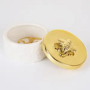 Regalo fatto a mano Organizer Collana Contenitore di caso di Immagazzinaggio Gingillo Ceramica Bee Contenitori di Monili