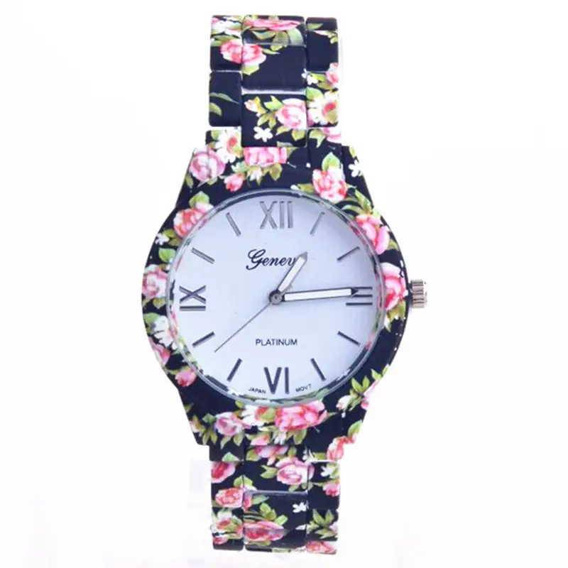 Relógio feminino pulseira, nova moda floral rosa flor relógio de pulso quartzo vestido