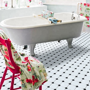 En stock, <span class=keywords><strong>carrelage</strong></span> de sol en céramique <span class=keywords><strong>octogonal</strong></span> <span class=keywords><strong>blanc</strong></span> avec points noirs, 4 pouces, pour salle de bain, bureau, design - Product Image 1