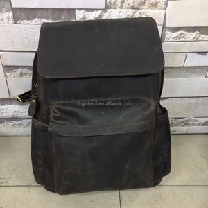 L032 High Quality Vintage Stylish Custom <strong>Brown</strong> Men's Genuine Leather <strong>Backpack</strong> with Zipper Closure and Waterproof Feature - Product Image 1